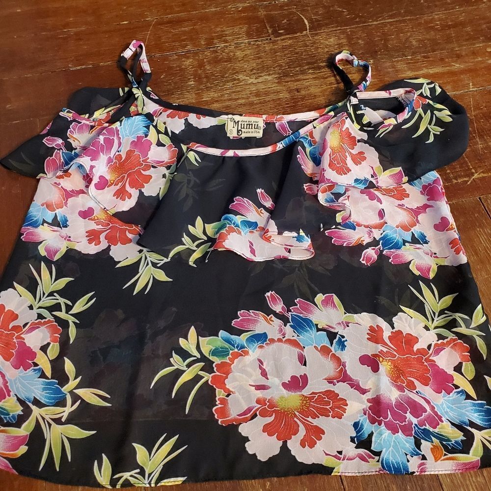 Show me your mumu black floral cold shoulder blous